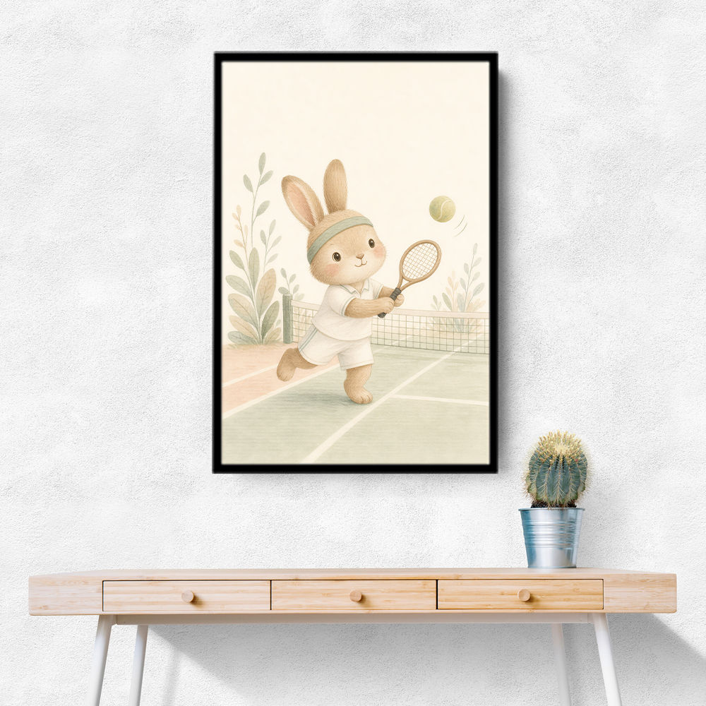 Tennis Rabbit Childrens Wall Art Print