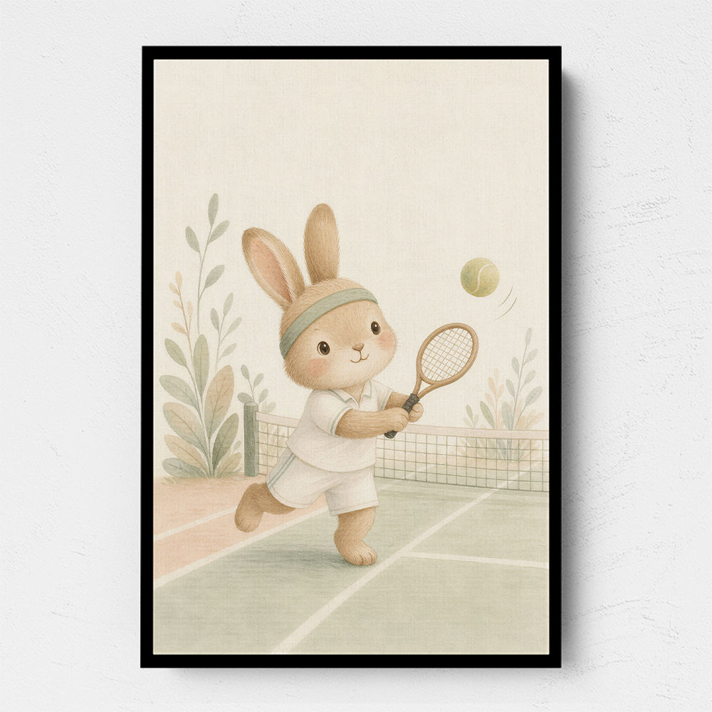 Tennis Rabbit Childrens Wall Art Print