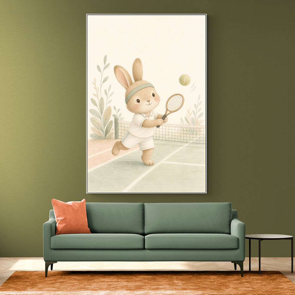 Tennis Rabbit Childrens Wall Art Print