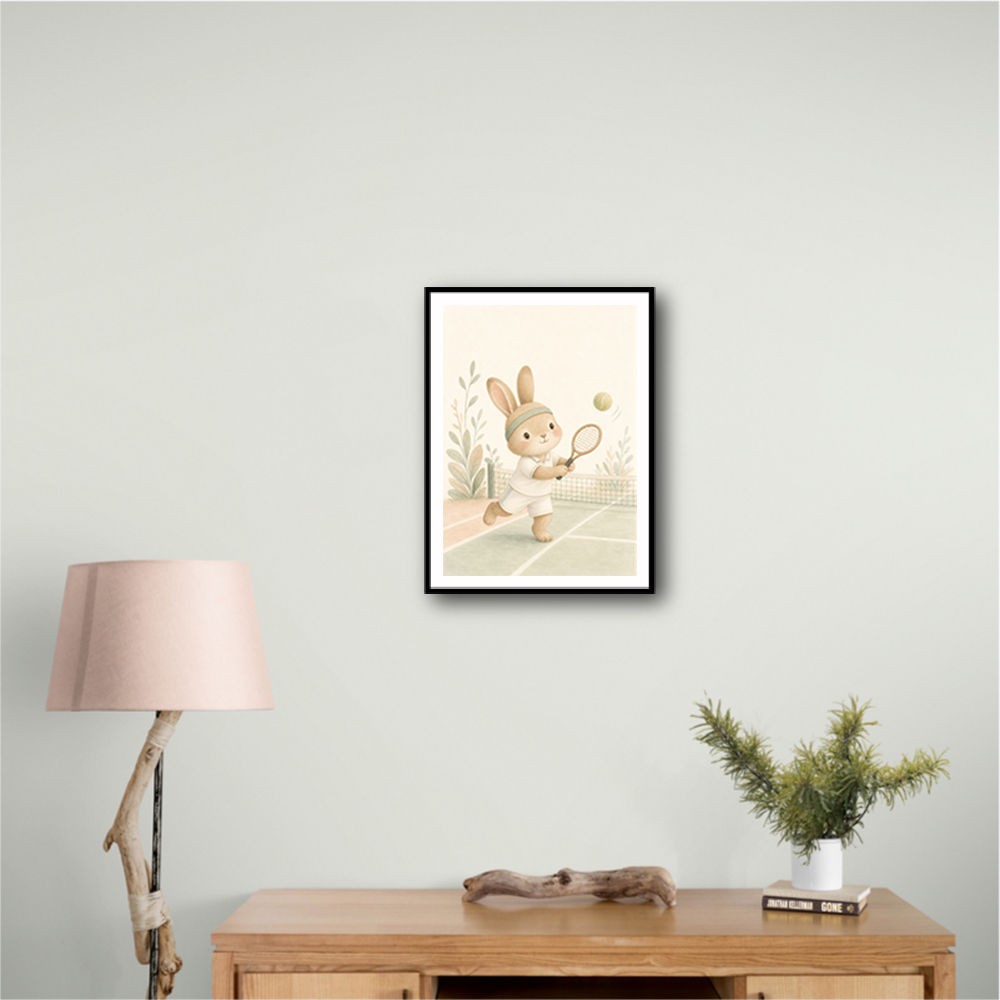 Tennis Rabbit Childrens Wall Art Print