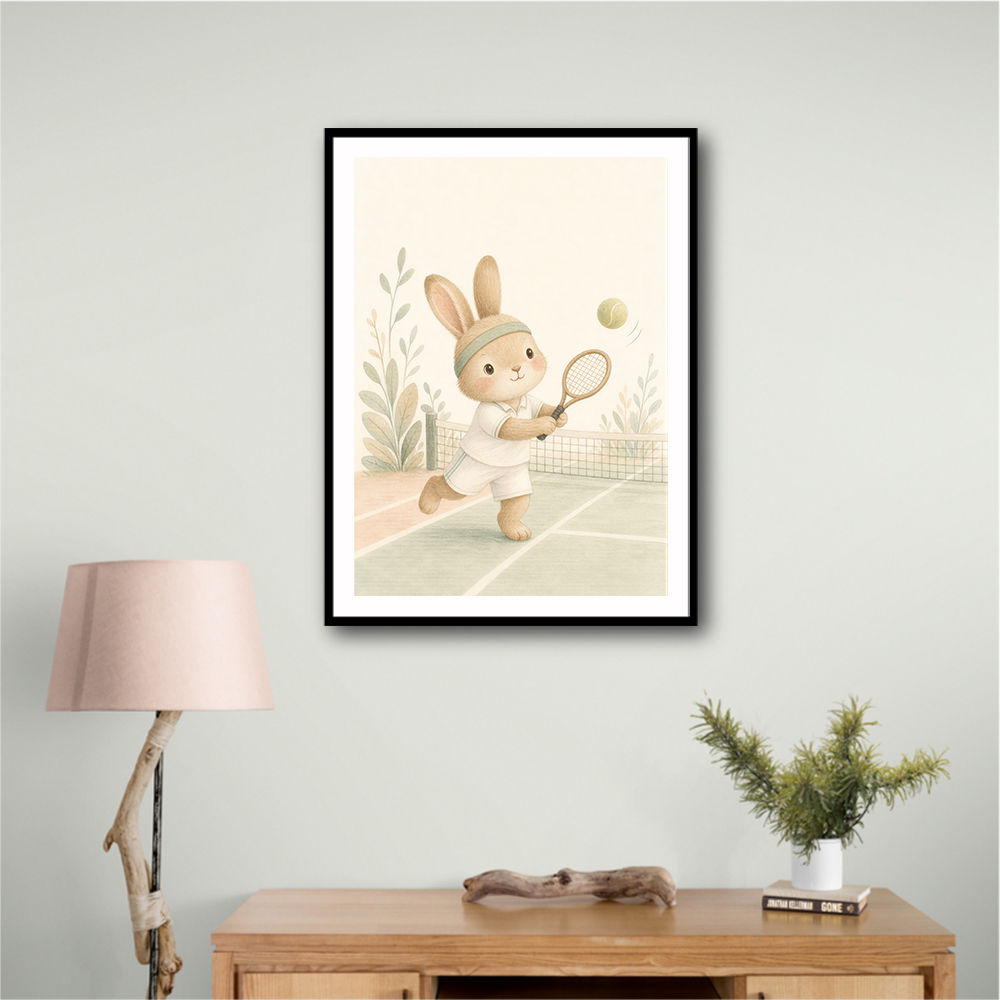 Tennis Rabbit Childrens Wall Art Print