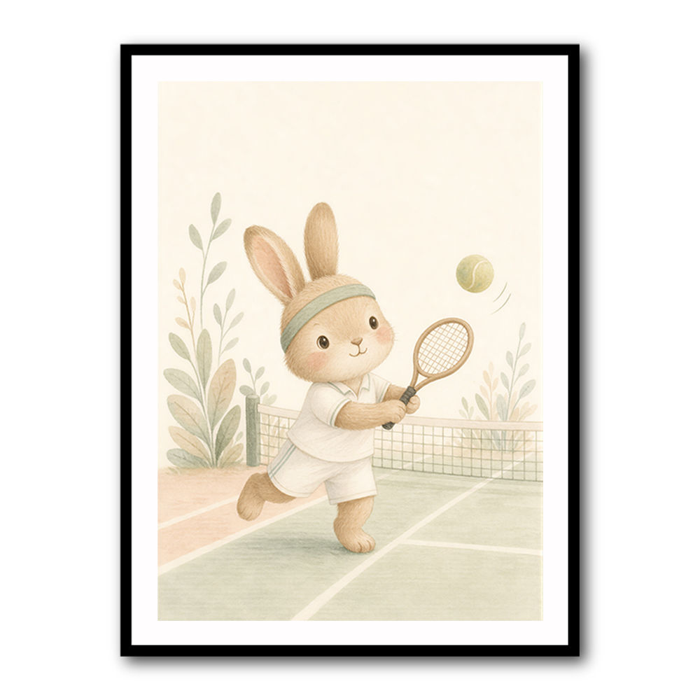 Tennis Rabbit Childrens Wall Art Print
