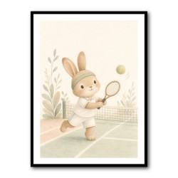 Tennis Rabbit Childrens Wall Art Print