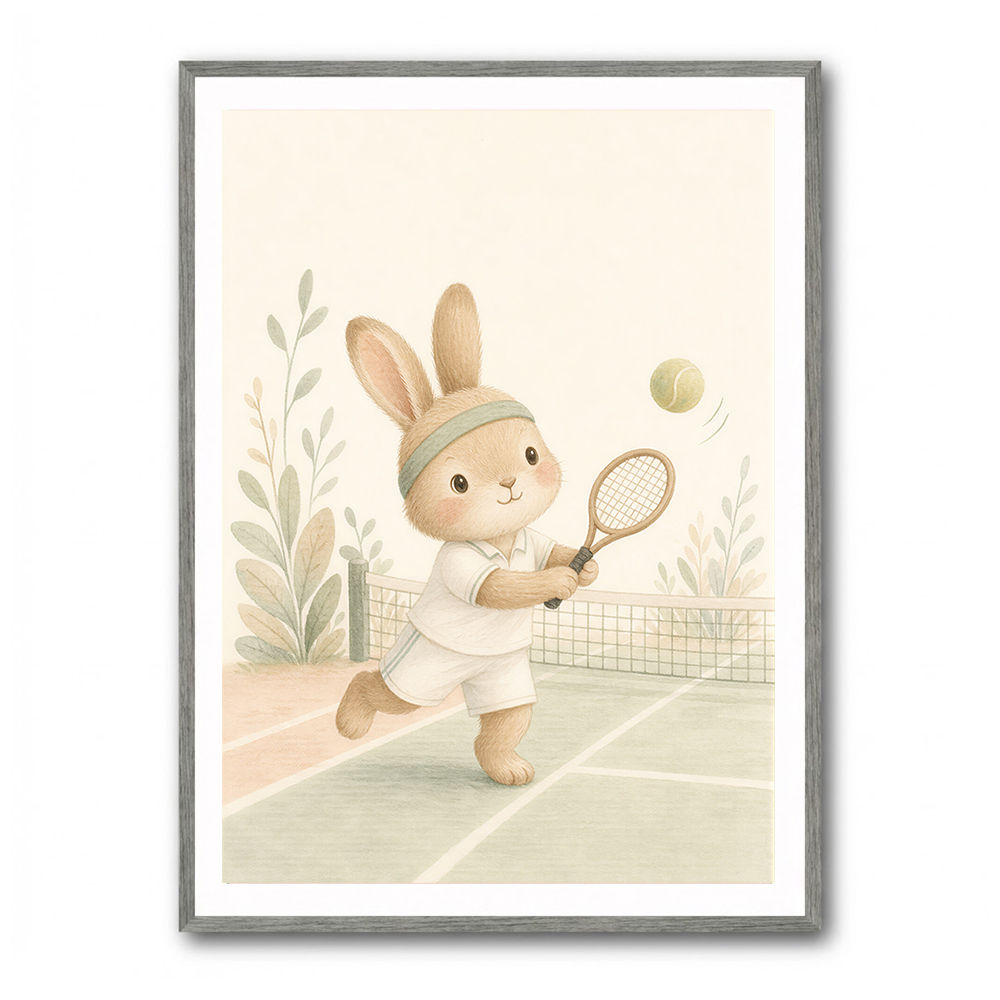 Tennis Rabbit Childrens Wall Art Print