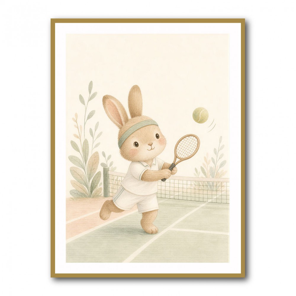 Tennis Rabbit Childrens Wall Art Print