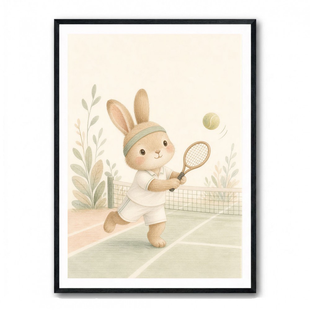 Tennis Rabbit Childrens Wall Art Print