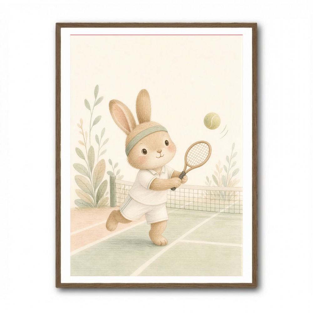 Tennis Rabbit Childrens Wall Art Print