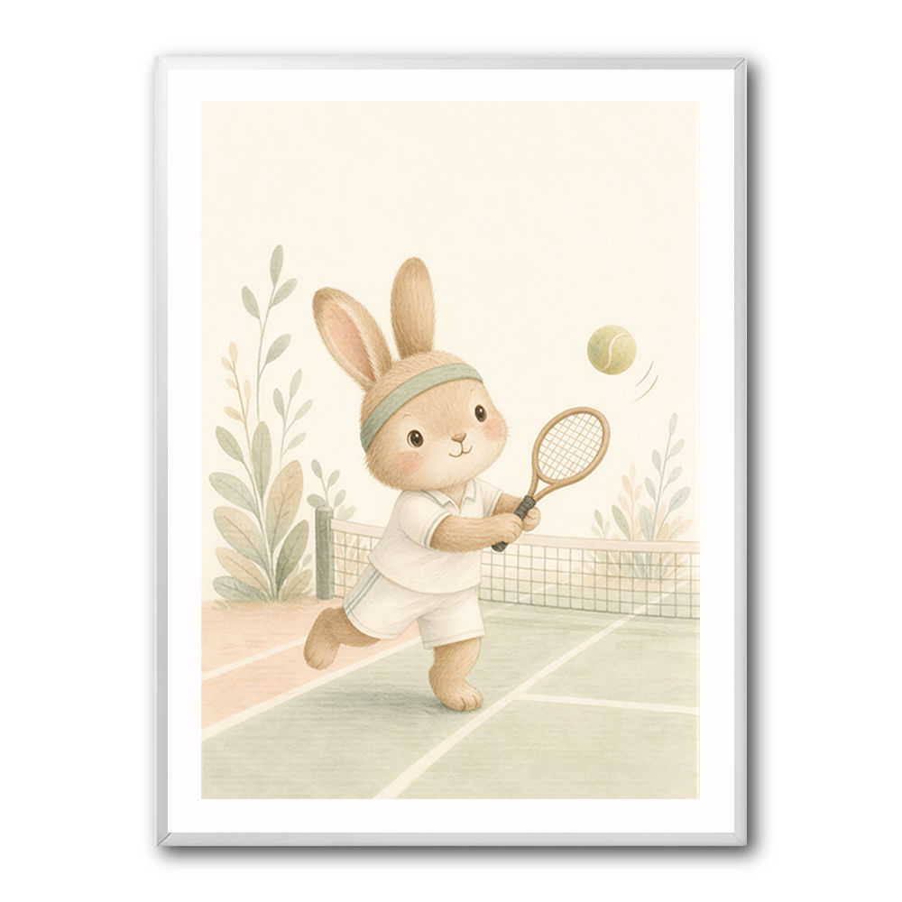 Tennis Rabbit Childrens Wall Art Print