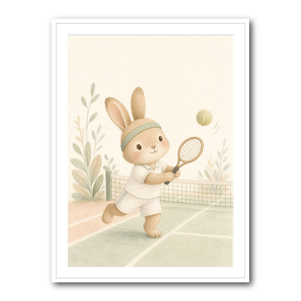 Tennis Rabbit Childrens Wall Art Print