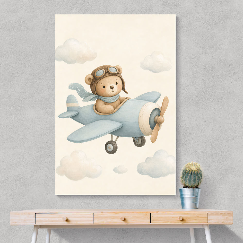 Bear in a Plane Nursery Wall Art 