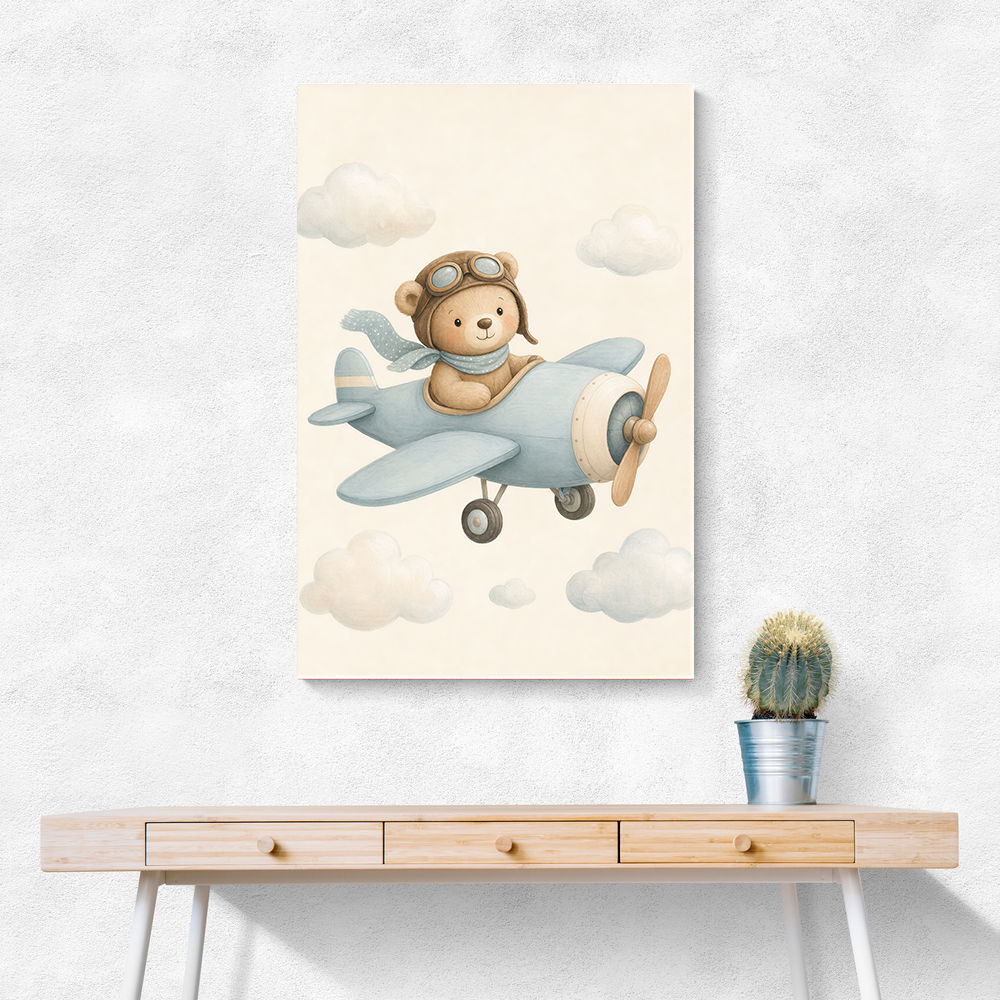 Bear in a Plane Nursery Wall Art 