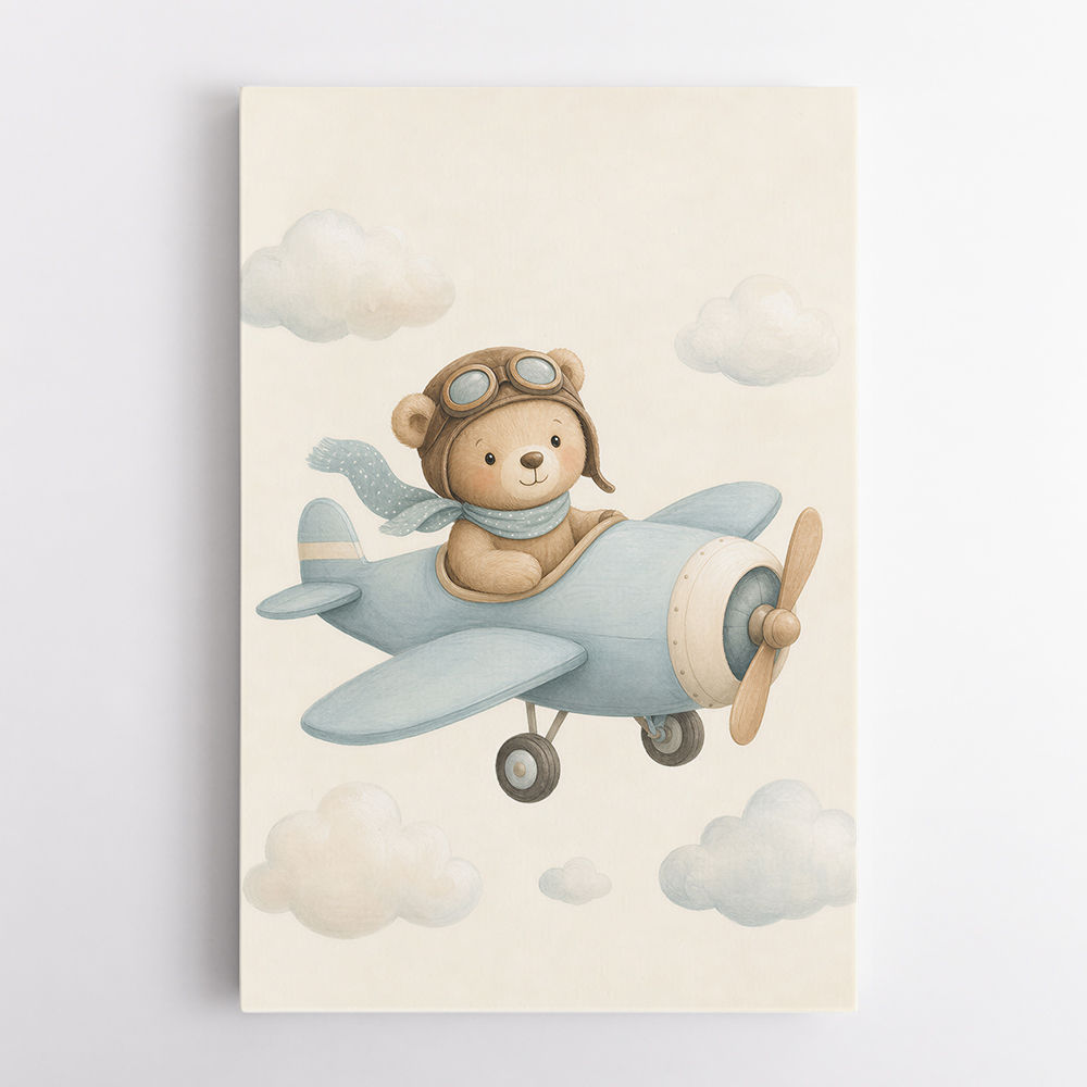 Bear in a Plane Nursery Wall Art 