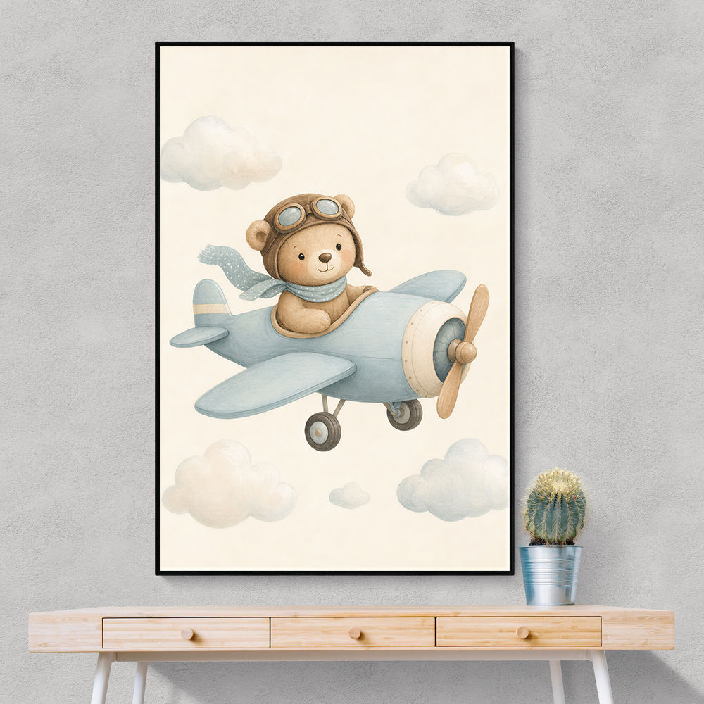 Bear in a Plane Nursery Wall Art 