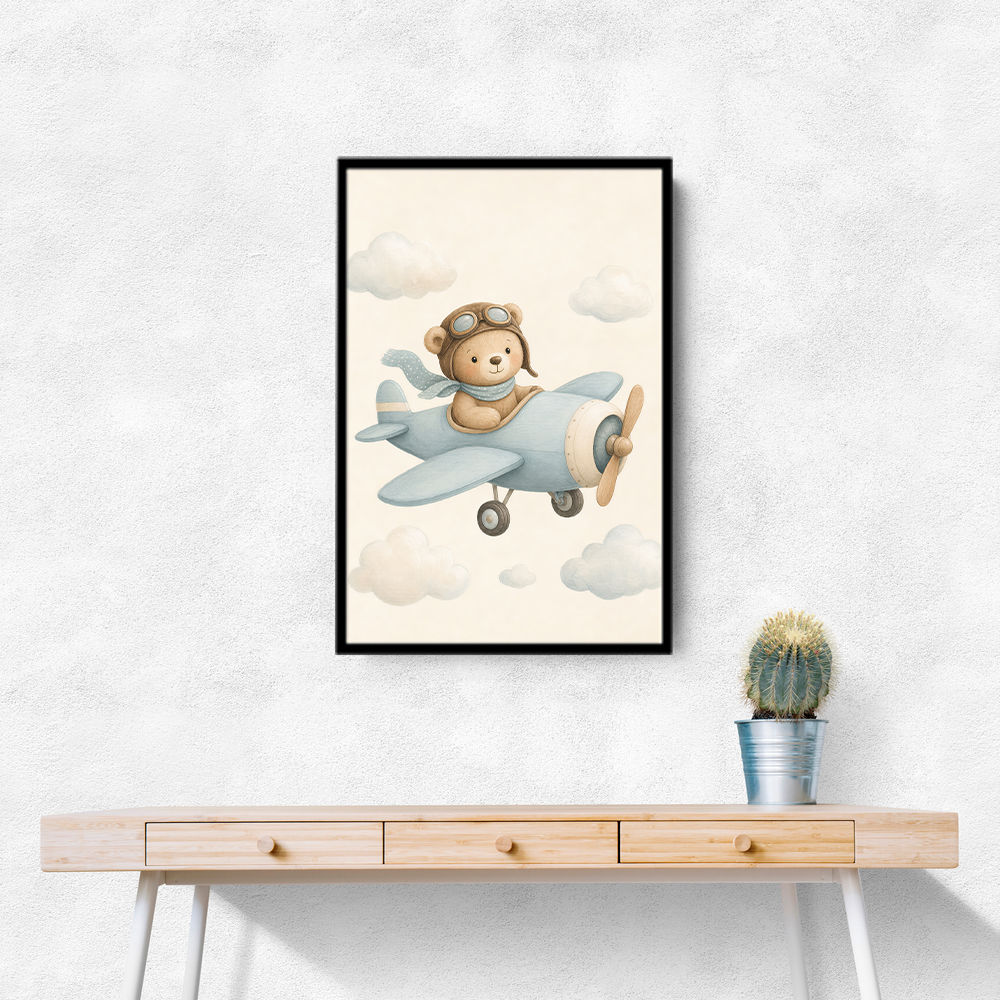 Bear in a Plane Nursery Wall Art 