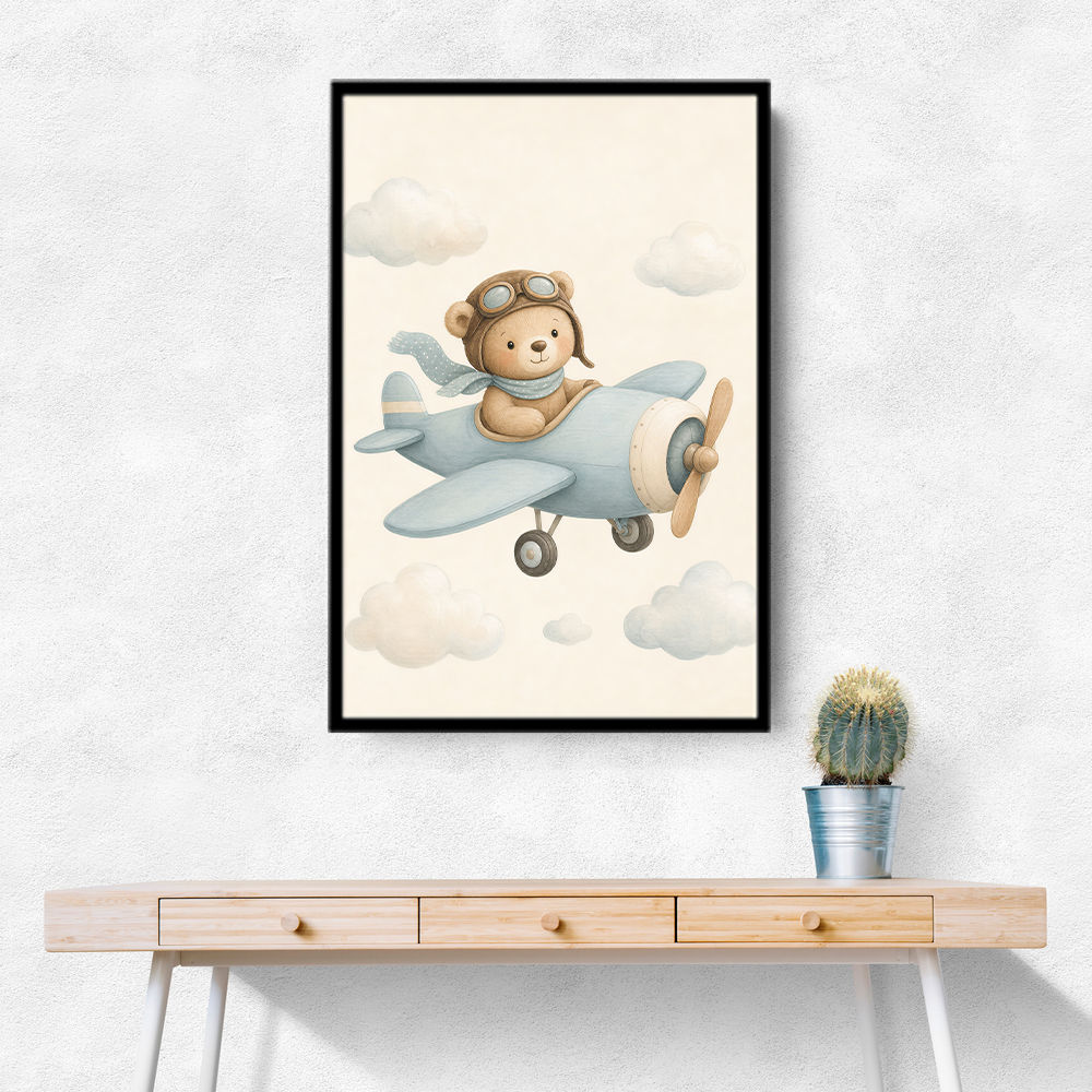 Bear in a Plane Nursery Wall Art 