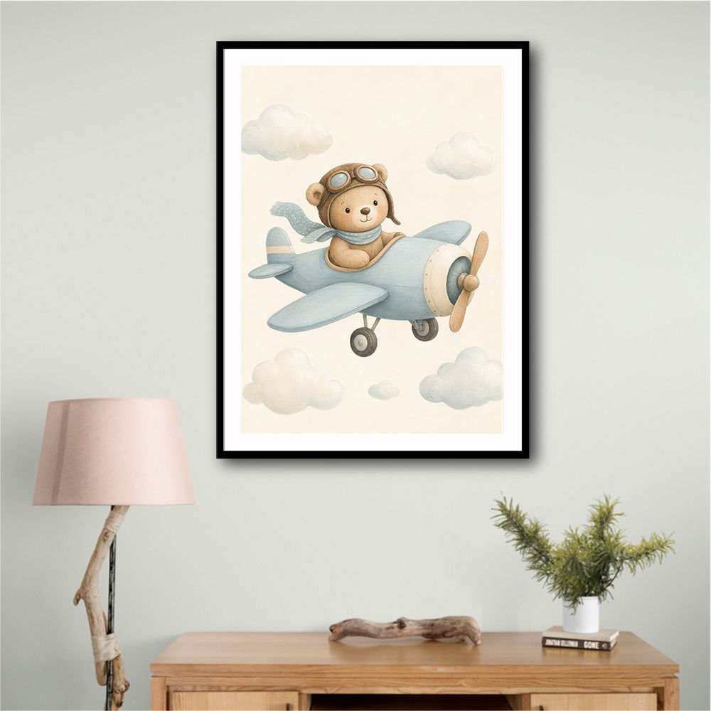 Bear in a Plane Nursery Wall Art 