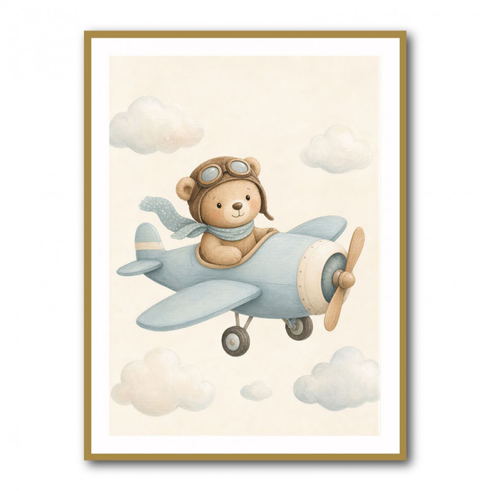 Bear in a Plane Nursery Wall Art 