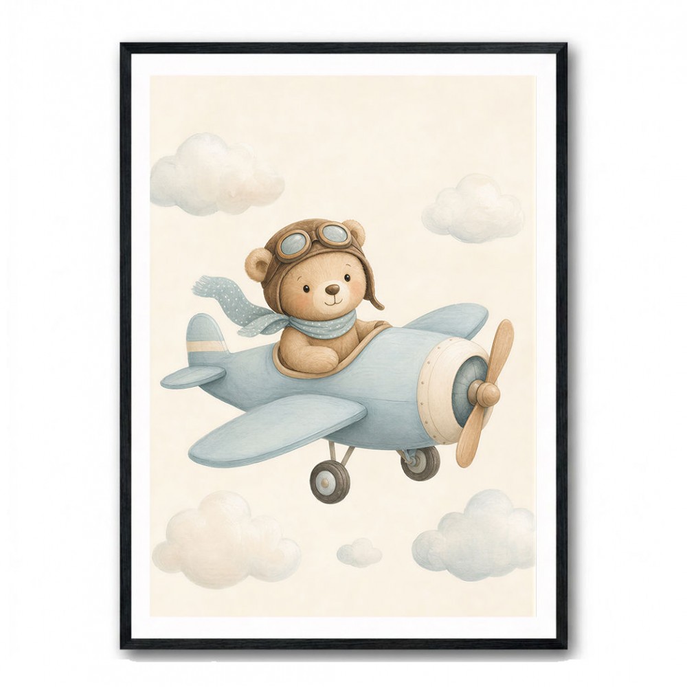 Bear in a Plane Nursery Wall Art 