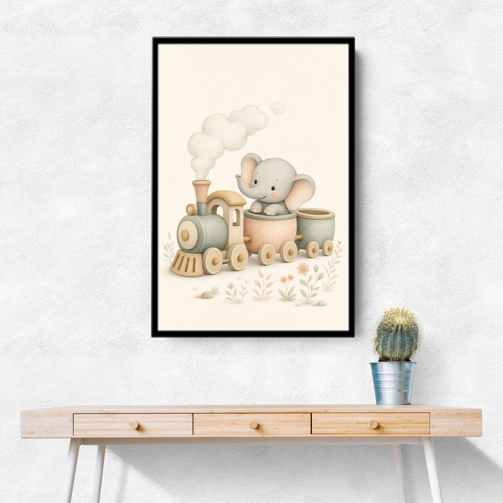 Elephant Train Ride Nursery Wall Art 