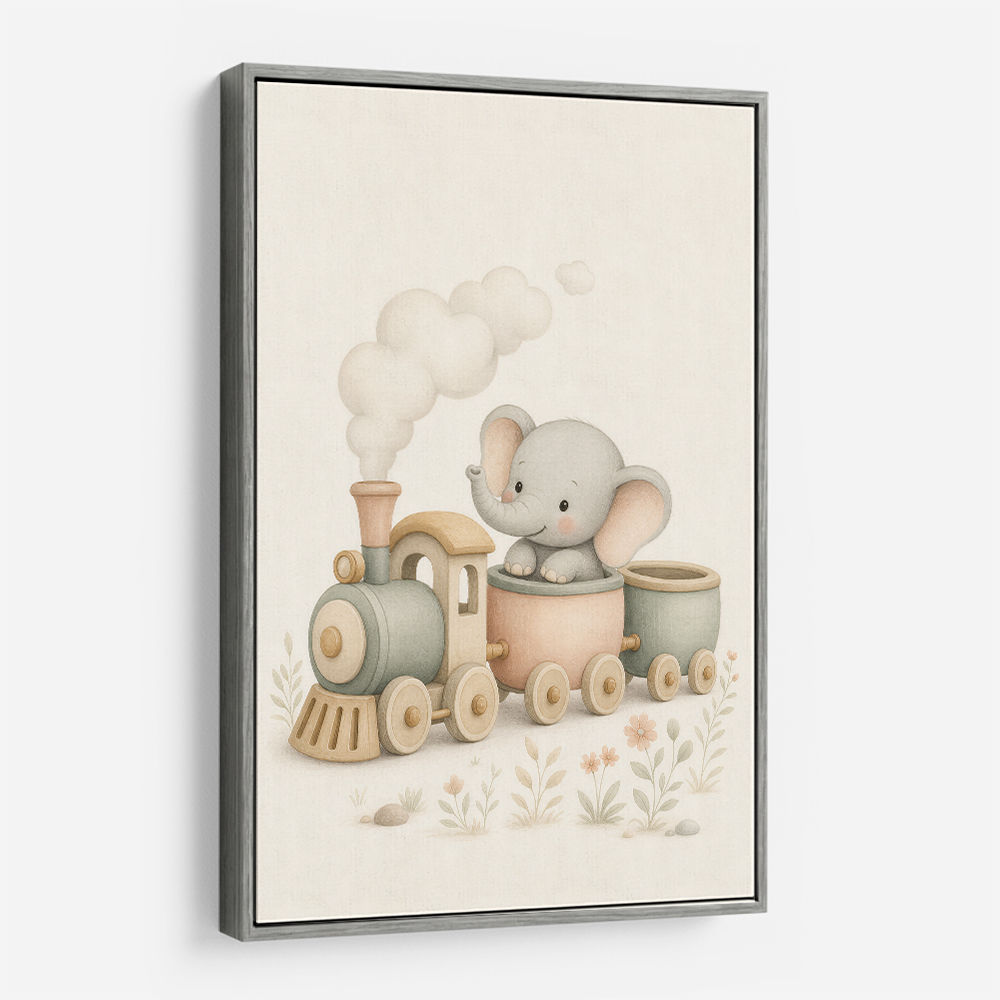 Elephant Train Ride Nursery Wall Art 