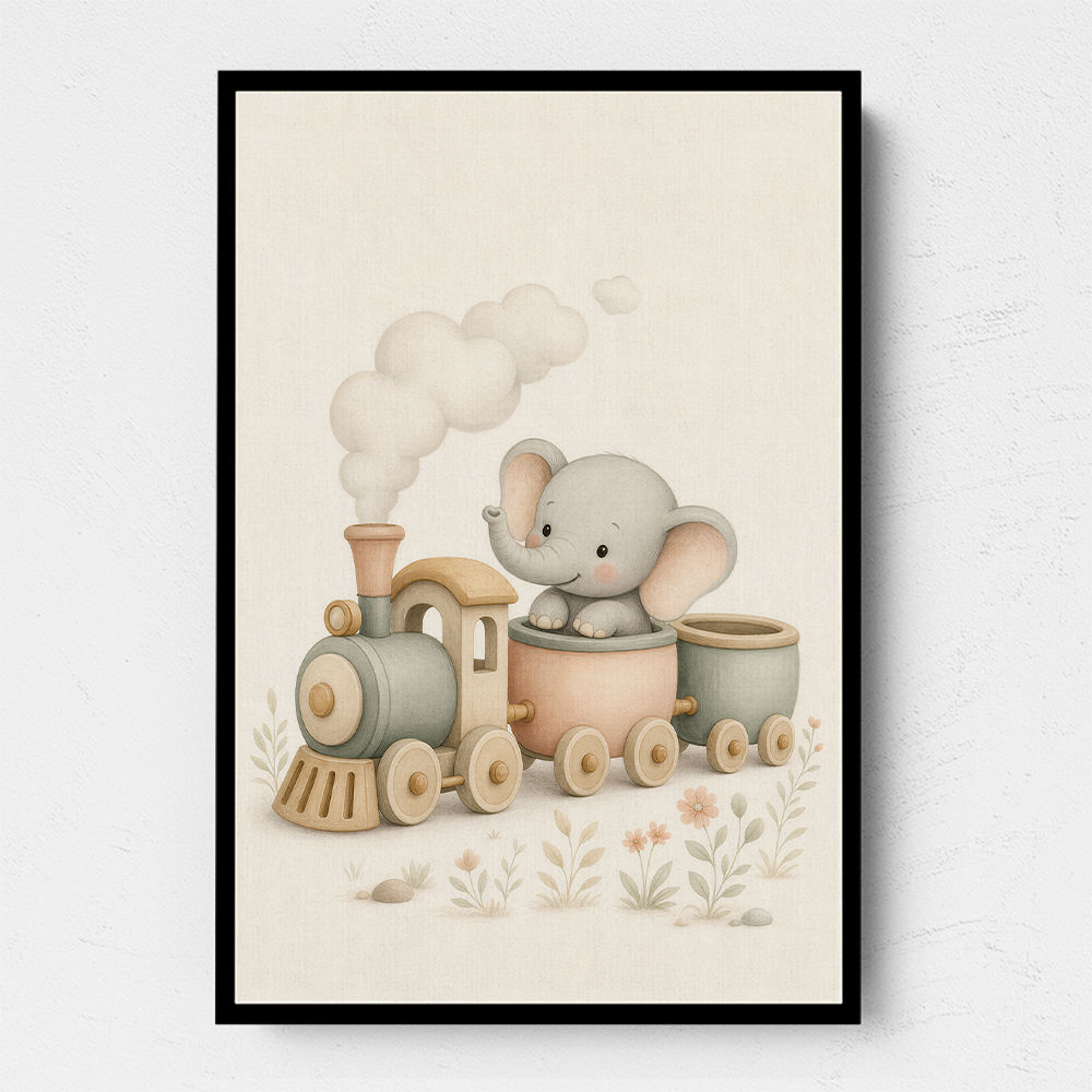 Elephant Train Ride Nursery Wall Art 