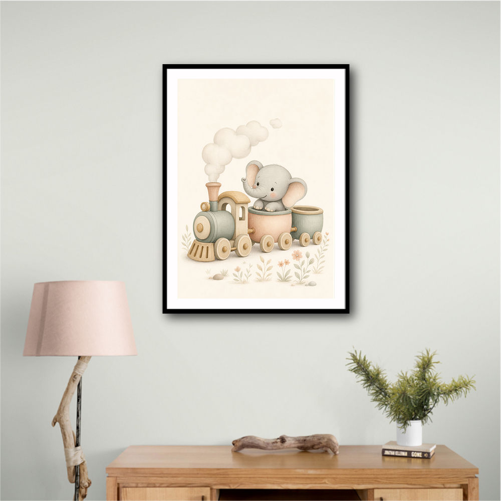 Elephant Train Ride Nursery Wall Art 