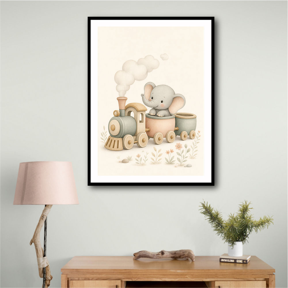 Elephant Train Ride Nursery Wall Art 