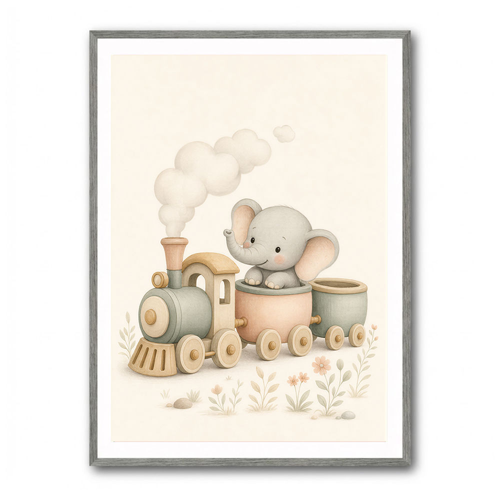Elephant Train Ride Nursery Wall Art 