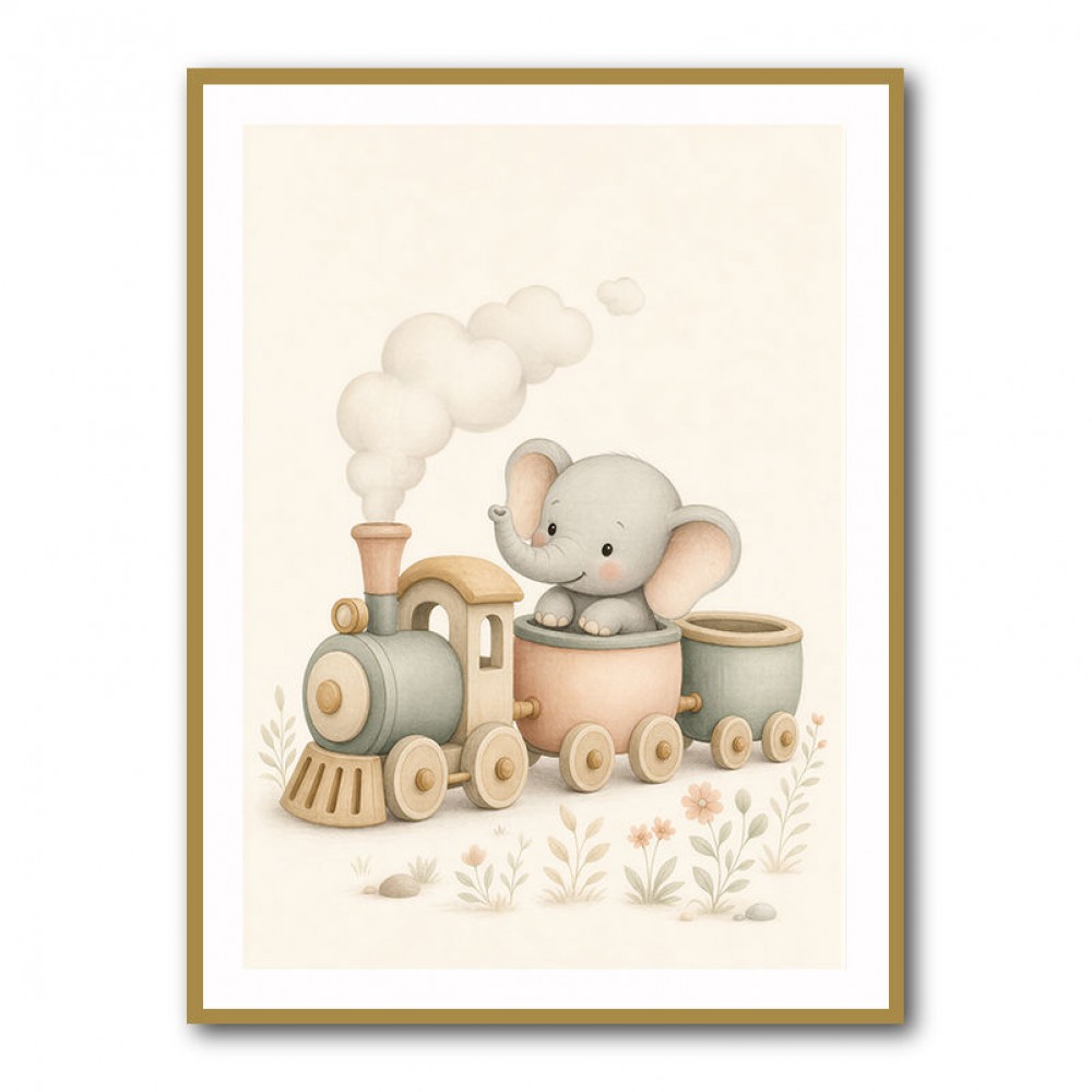 Elephant Train Ride Nursery Wall Art 