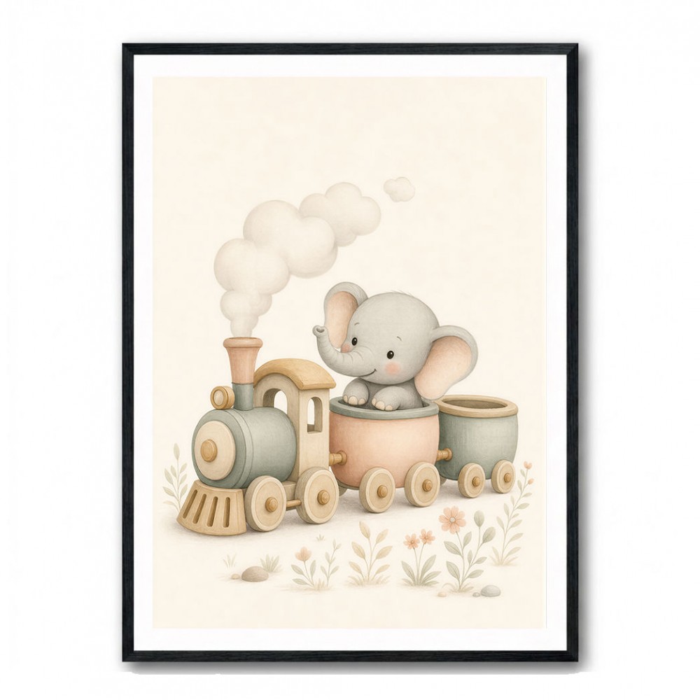 Elephant Train Ride Nursery Wall Art 