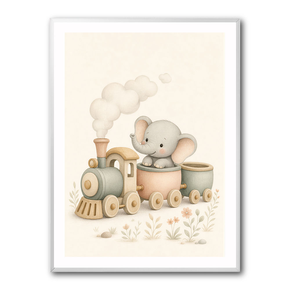 Elephant Train Ride Nursery Wall Art 