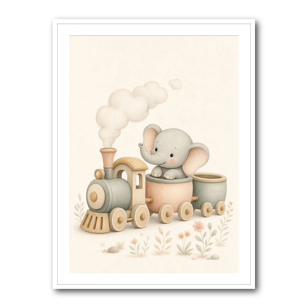 Elephant Train Ride Nursery Wall Art 