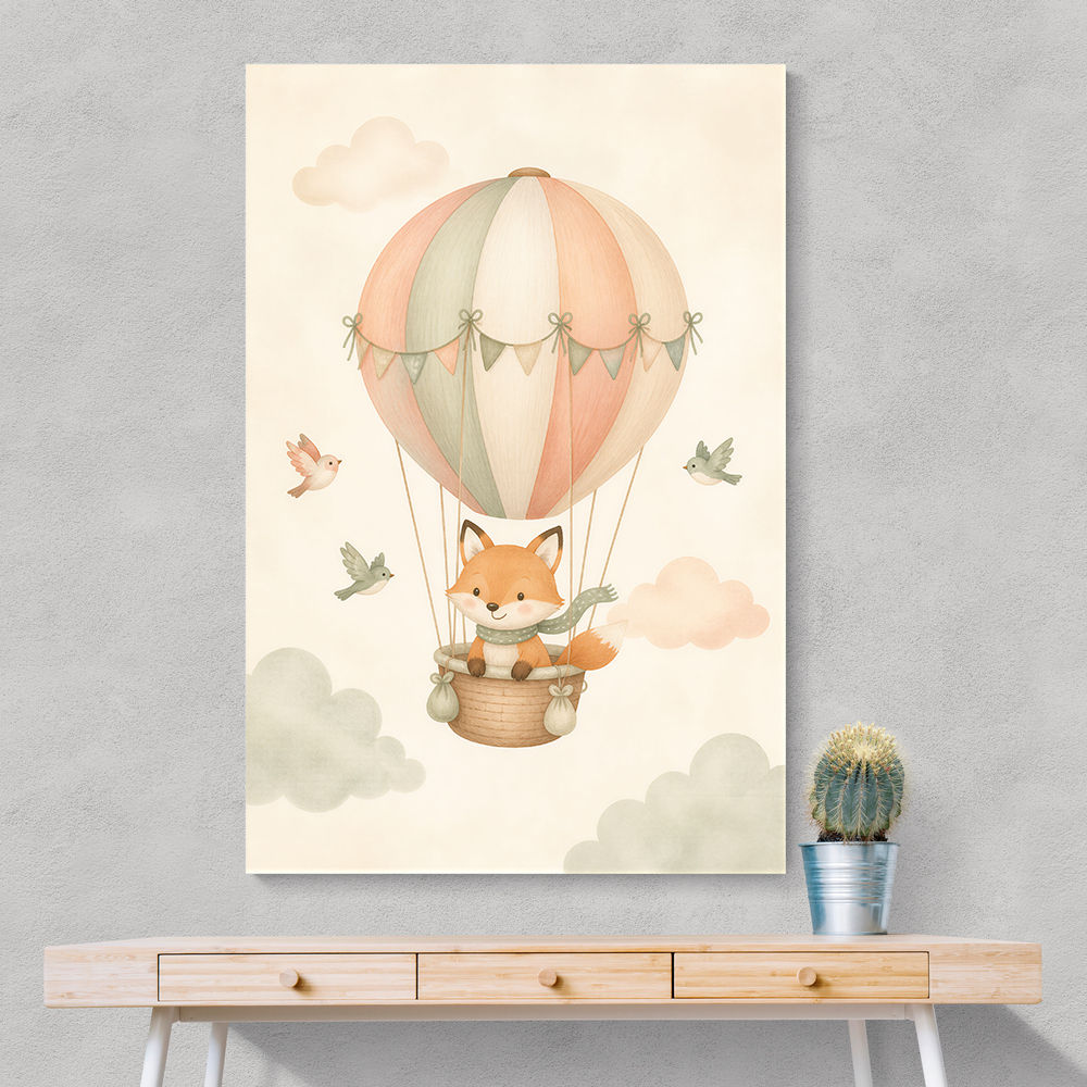Fox Hot Air Balloon Nursery Wall Art 