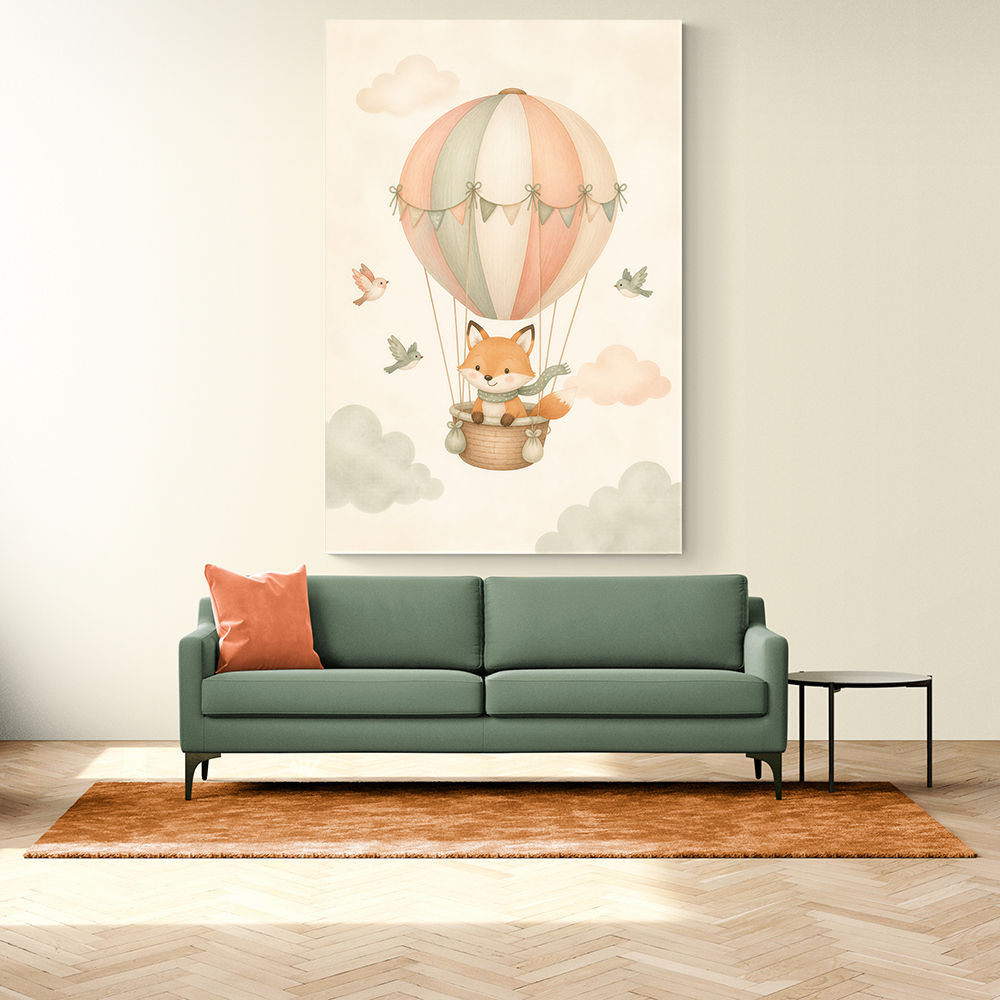 Fox Hot Air Balloon Nursery Wall Art 