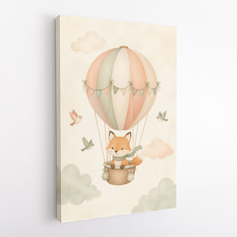 Fox Hot Air Balloon Nursery Wall Art 