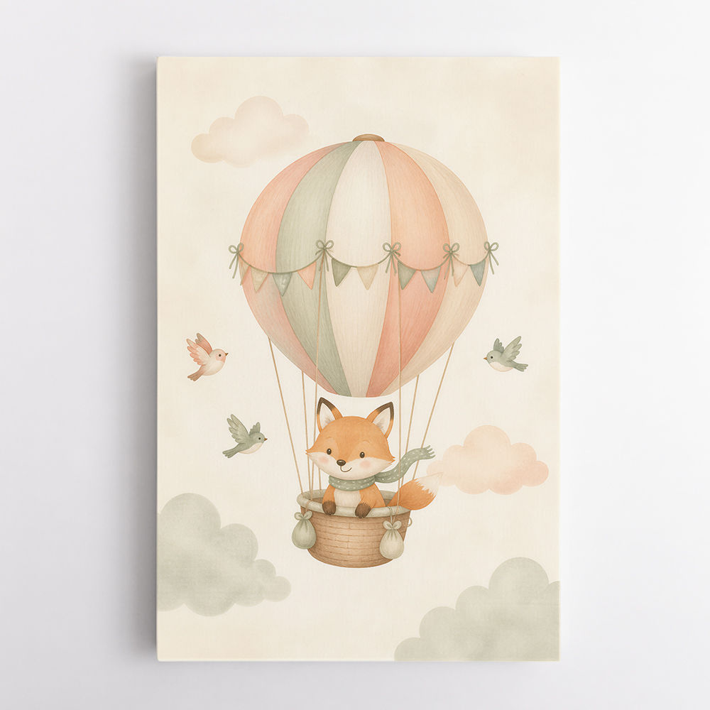 Fox Hot Air Balloon Nursery Wall Art 