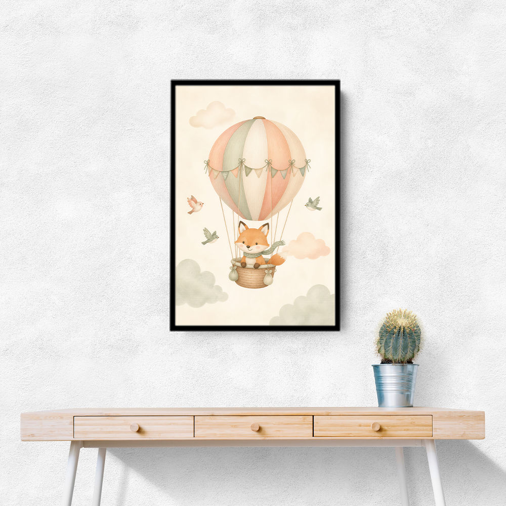 Fox Hot Air Balloon Nursery Wall Art 