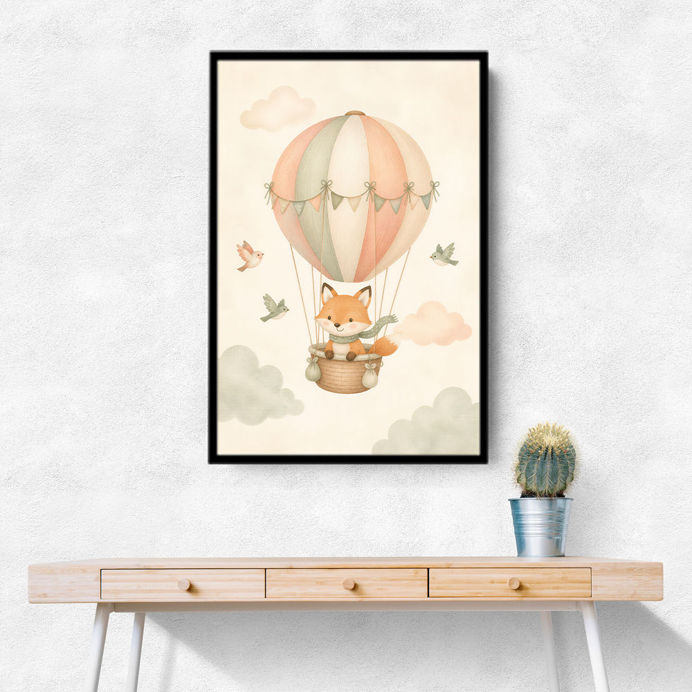 Fox Hot Air Balloon Nursery Wall Art 