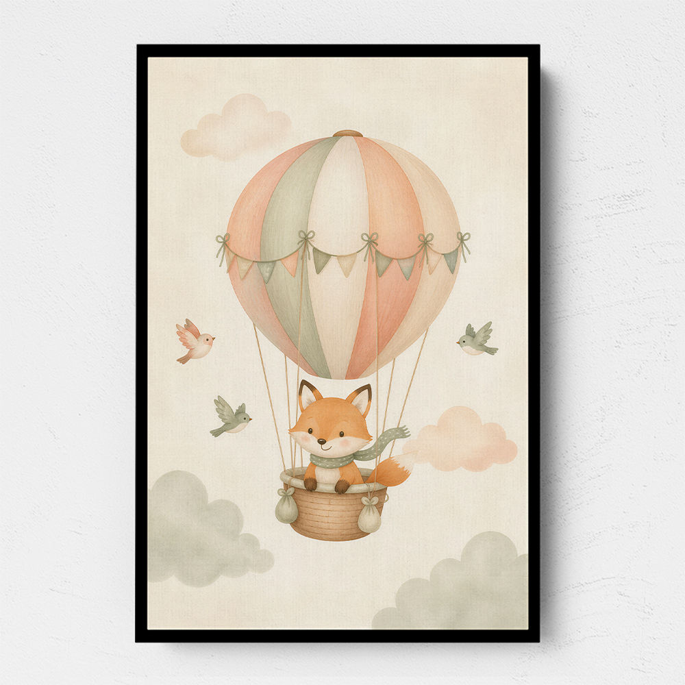 Fox Hot Air Balloon Nursery Wall Art 