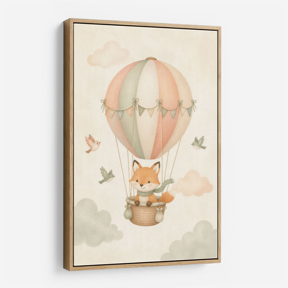 Fox Hot Air Balloon Nursery Wall Art 