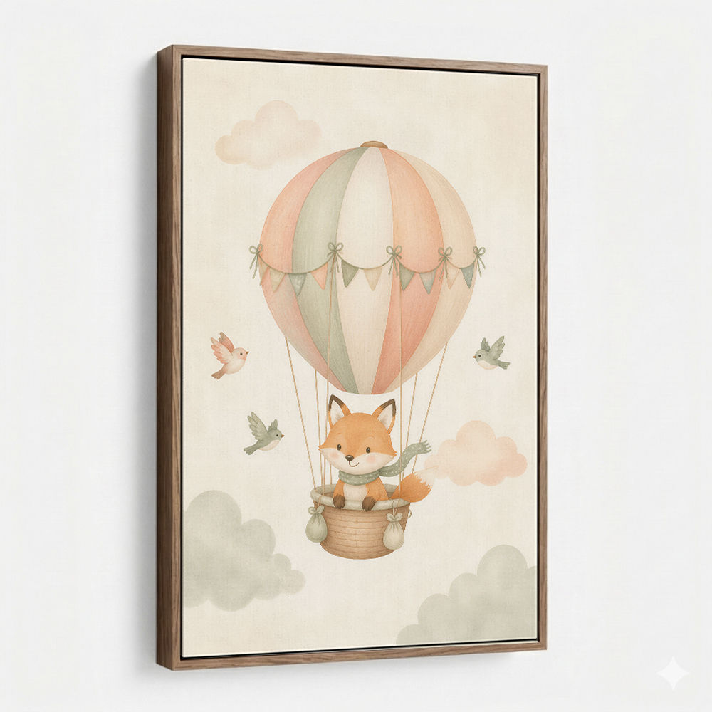 Fox Hot Air Balloon Nursery Wall Art 