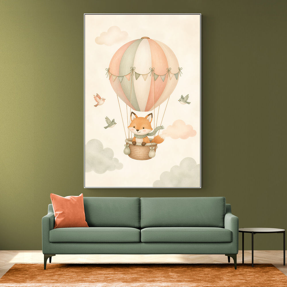 Fox Hot Air Balloon Nursery Wall Art 