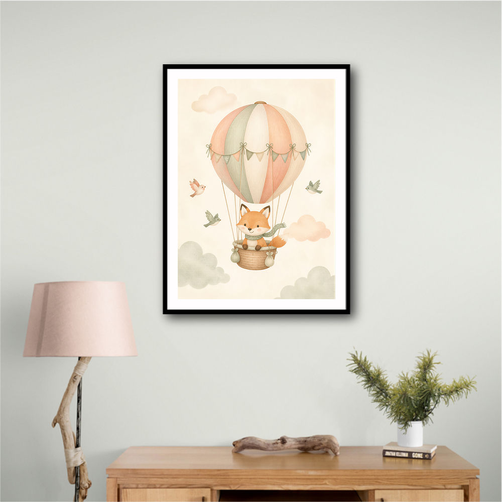 Fox Hot Air Balloon Nursery Wall Art 