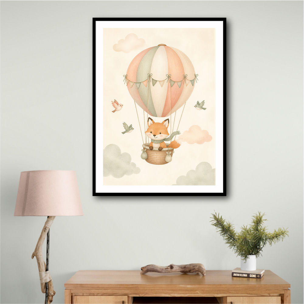 Fox Hot Air Balloon Nursery Wall Art 