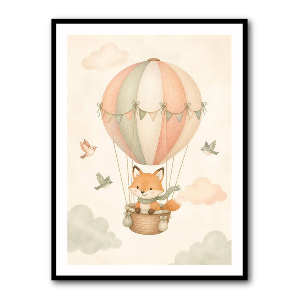Fox Hot Air Balloon Nursery Wall Art 