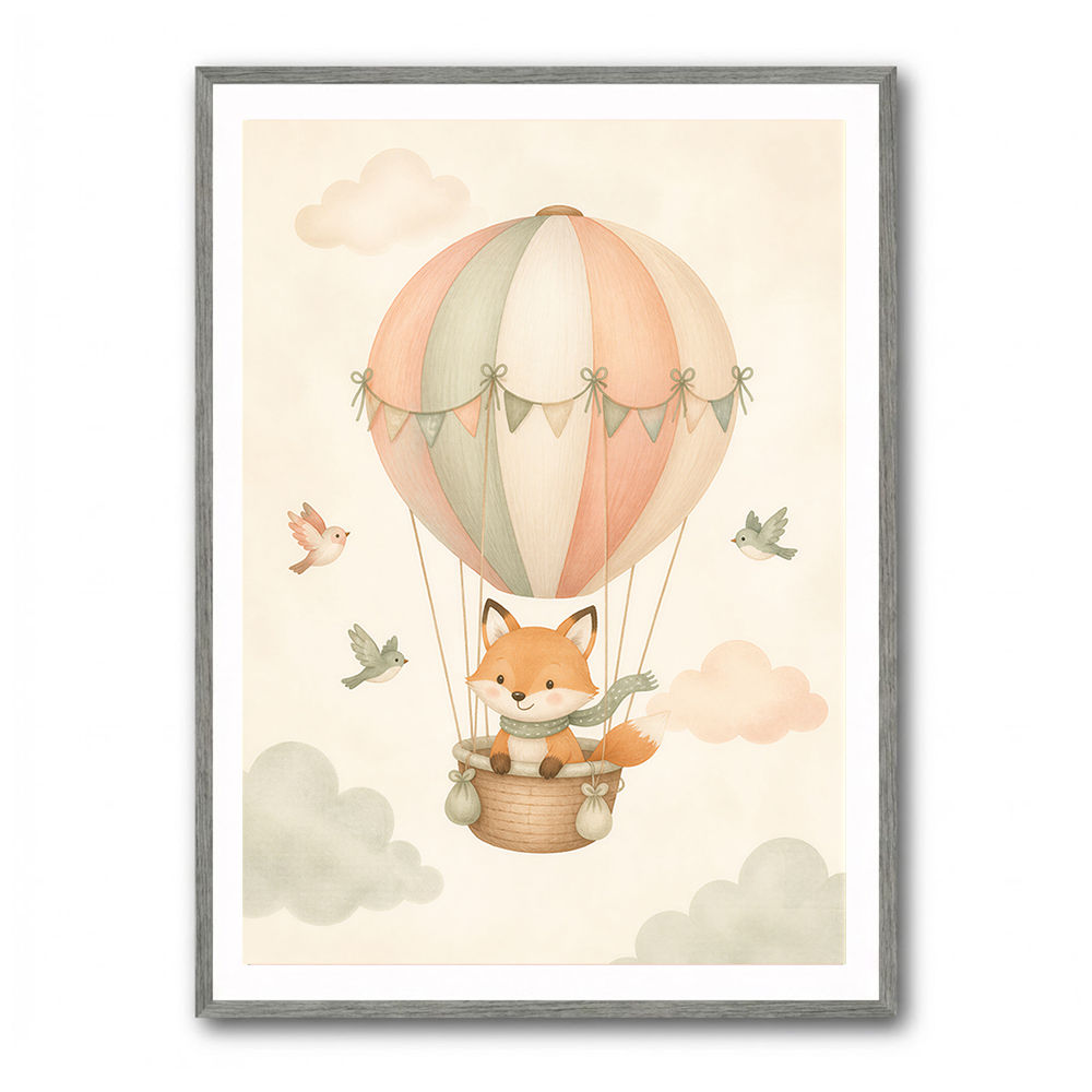 Fox Hot Air Balloon Nursery Wall Art 
