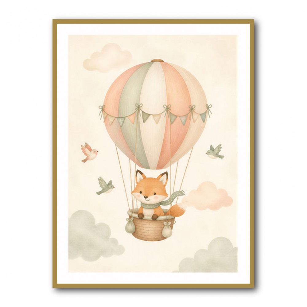 Fox Hot Air Balloon Nursery Wall Art 