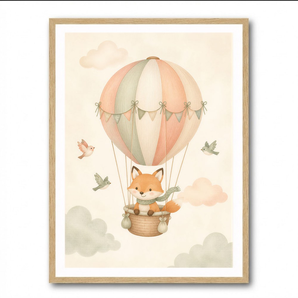 Fox Hot Air Balloon Nursery Wall Art 