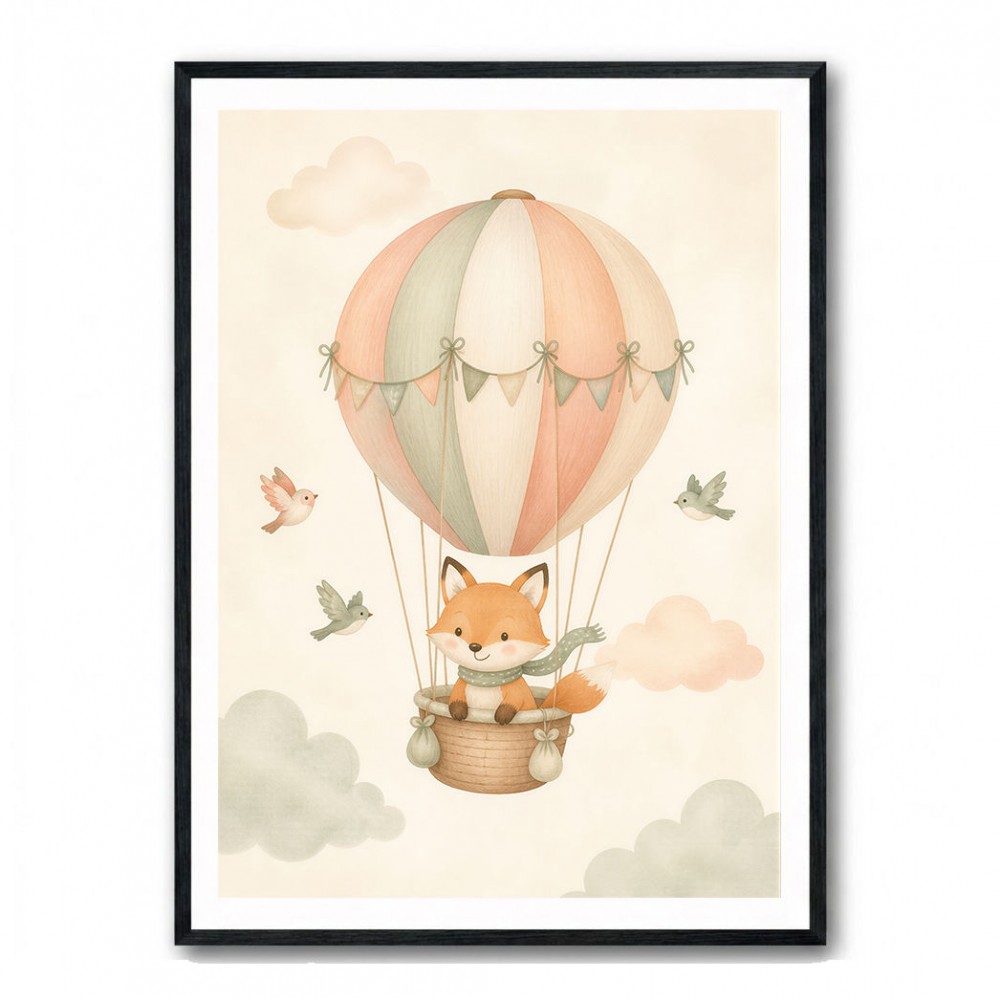 Fox Hot Air Balloon Nursery Wall Art 