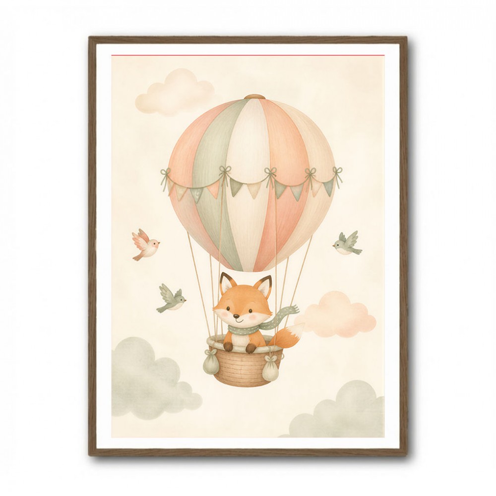 Fox Hot Air Balloon Nursery Wall Art 